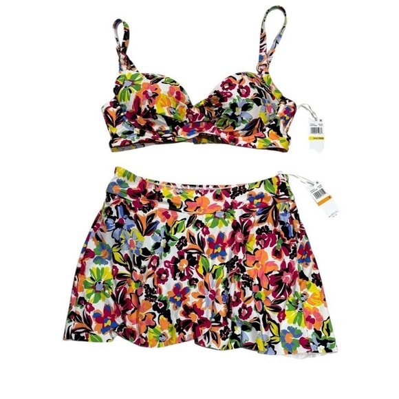 Anne Cole Sz S 34C Bikini Swimsuit Sun Blossom Swim Skirt Floral Retro Beach - Picture 3 of 6